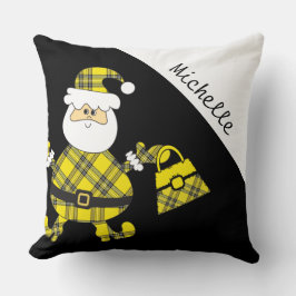 Cute Gult Tartan Santa With Purse Kudde