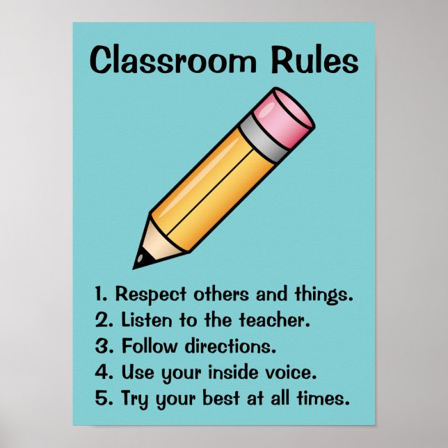 Cute Gult Tecknad Pencil Anpassningsbar Classroom  Poster (Framsidan)