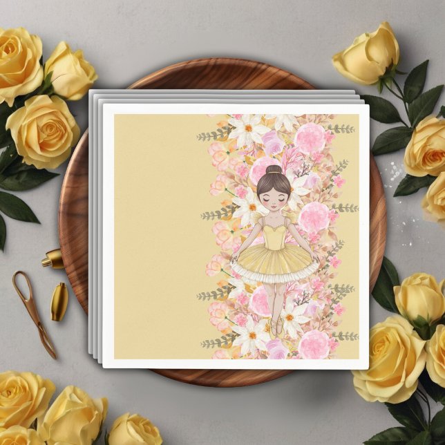 Cute Gult Tutu Ballerina Butterflies Baby Shower Pappersservett (Skapare uppladdad)