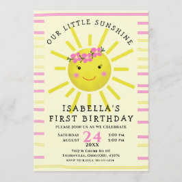 Cute Gult vår lilla solsken 1:a födelsedag Party Inbjudningar