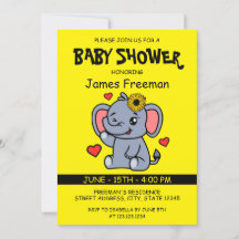 Cute Gult Vector Elephant Girl Baby Shower
