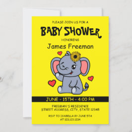 Cute Gult Vector Elephant Girl Baby Shower Inbjudningar
