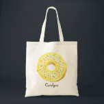 Cute Gult Watercolor Donut with Sprinkles Anpassni Tygkasse<br><div class="desc">Cute Gult Watercolor Donut with Sprinkles Anpassningsbar Tote Bag | Anpassade till säcken med vattenfärgad gult med färgade sprinkler. Den här söta donut till väskan blir perfekt som en personlig gåva. Anpassa genom att lägga till en namn- eller kort-fras. Det finns även annan färg som får blod.</div>