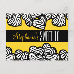 Cute Gult zebra hjärta Sweet 16 Birthday Postcard Vykort