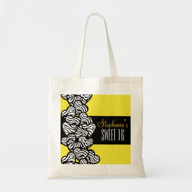 Cute gult zebra hjärta Sweet 16 Birthday Tote bag Tygkasse (Framsidan)