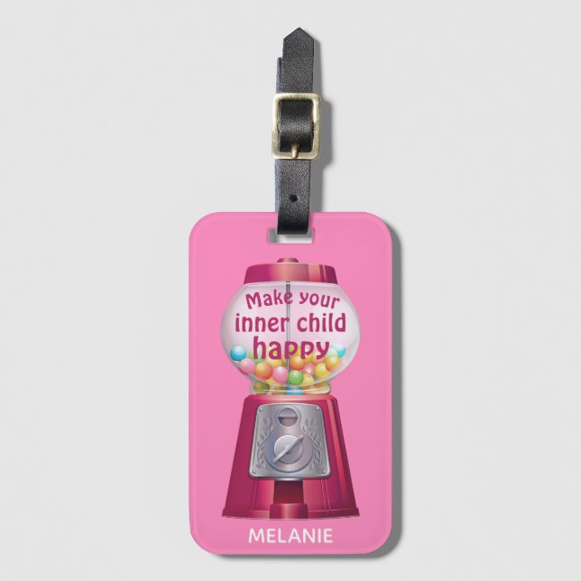 Cute Gumball Maskin Inner Child Quote Namn Bagagebricka (Framsida vertikal)