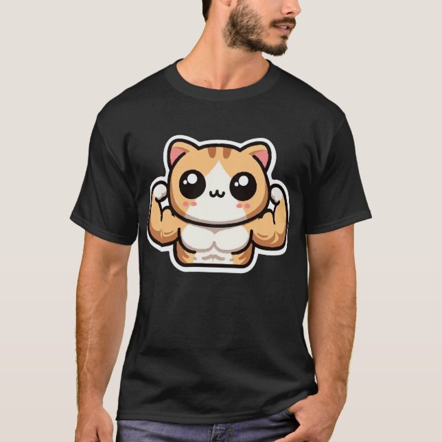 Cute Gym Cat T Shirt (Framsida)