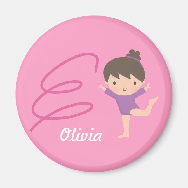 Cute Gymnast Girl and Ribbon Personlig Magnet (Framsidan)
