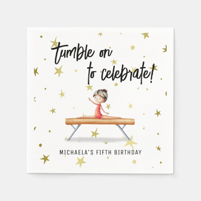 Cute Gymnastics Balance Beam Girl Födelsedag Pappersservett (Framsidan)