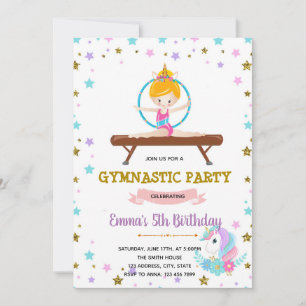 Cute gymnastik Unicorn party Inbjudningar