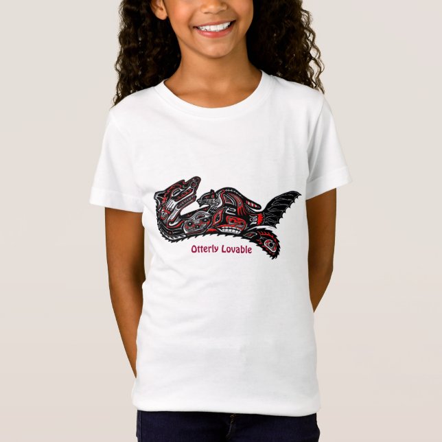 Cute Haida Mor Otter Kärlek KIDS Shirt T-shirt (Framsida)