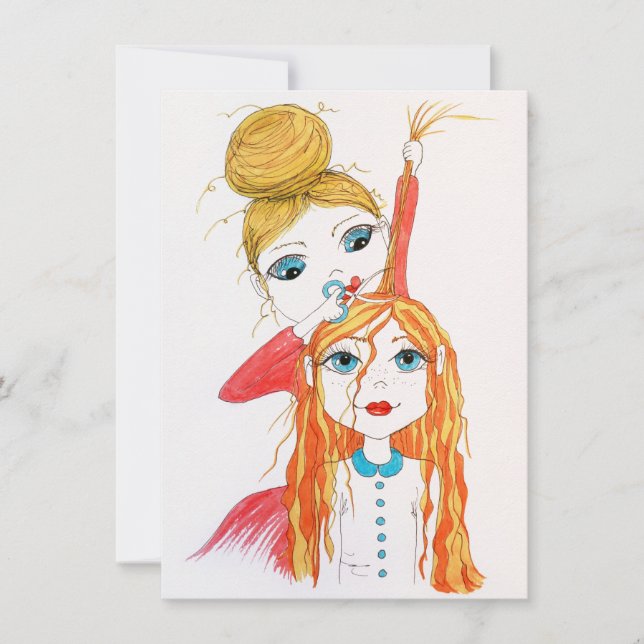 Cute Haircut Whimsical Art Illustration Card (Framsida)