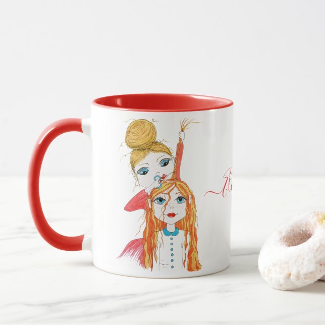 Cute Haircut Whimsical Illustration Add Namn Mugg (Med munk)