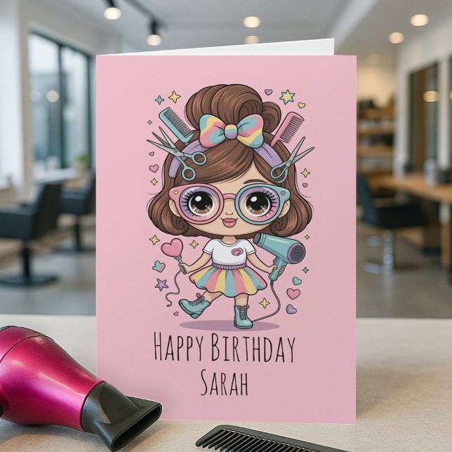 Cute Hairdresser Birthday Card for Beautician Kort (Skapare uppladdad)