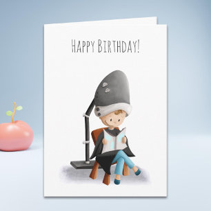 Cute Hairdresser Girl Hair Dryer Birthday Kort