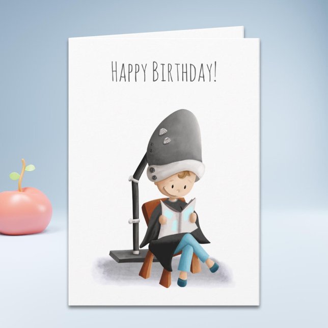 Cute Hairdresser Girl Hair Dryer Birthday Kort (Skapare uppladdad)