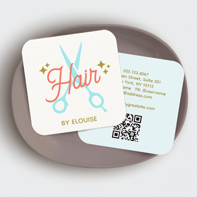 Cute Hairdresser Scissor QR-kod Fyrkantigt Visitkort (Skapare uppladdad)