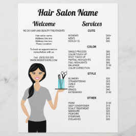 Cute Hairdresser Woman Teckning Hair Salon Menu Reklamblad