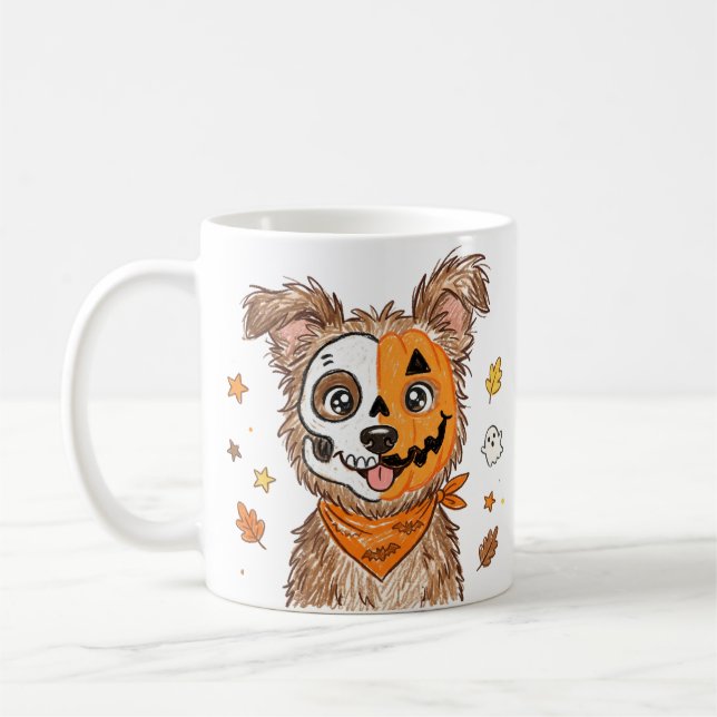 Cute Half Skeleton Half Pumpkin Dog Halloween Colo Kaffemugg (Vänster)
