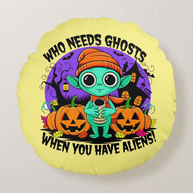 Cute Halloween Alien Design for Spooky Roligt! Rund Kudde (Framsidan)