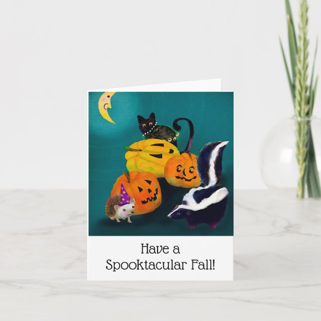 Cute Halloween Animal Friends BLANK Greeting Card Tack Kort (Framsida)