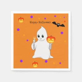 Cute Halloween Baby Ghost och Pumpkins på Orange Pappersservett