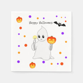 Cute Halloween Baby Ghost & Pumpkins on White Pappersservett