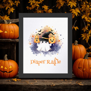 Cute Halloween Baby Shower Diaper Raffle Sign Poster