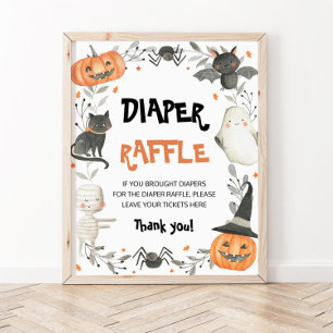 Cute Halloween Baby Shower Diaper Raffle Sign Poster