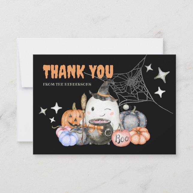 Cute Halloween Baby Shower Pumpkin Little Boo Flat Tack Kort (Framsida)