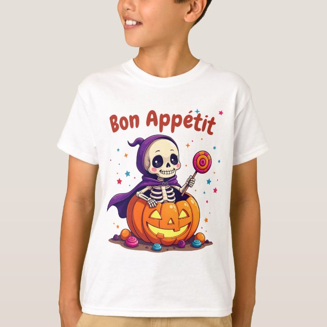 Cute halloween baby skeleton pumpkin t-shirt (Framsida)