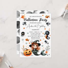 Cute Halloween Barns födelsedag-Sjöjungfru-Roligt Inbjudningar