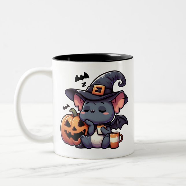 Cute Halloween Bat & Pumpkin Coffee Mug Två-Tonad Mugg (Vänster)