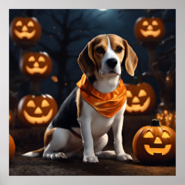 Cute Halloween Beagle Hund Puppy i Costume Pumpkin Poster