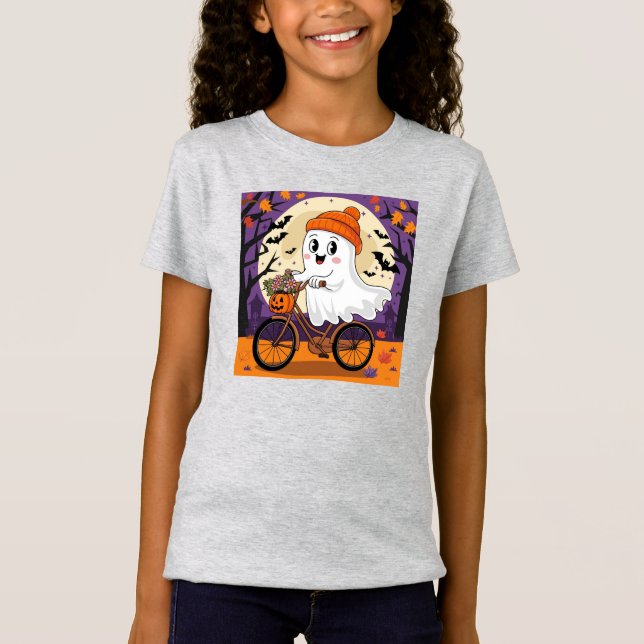 Cute Halloween Biker Ghost Kids Shirt T Shirt (Framsida)