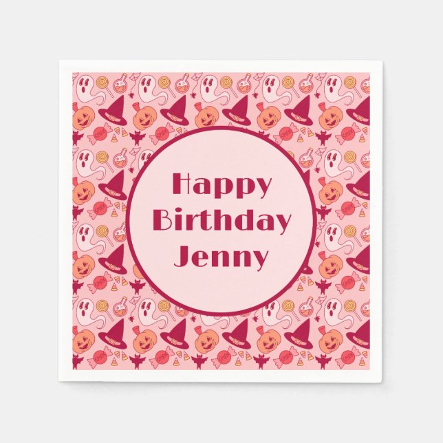 Cute Halloween Birthday Add Girl's Namn Rosa Pappersservett (Framsidan)