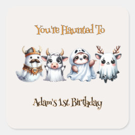 Cute Halloween Birthday Fyrkantigt Klistermärke