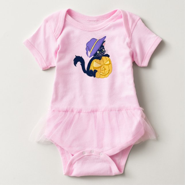 Cute Halloween Black Cat and Pumpkin Tee (Framsida)