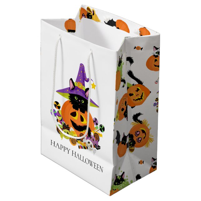 Cute Halloween Black Cat Candy Medium Gift Bag (Framsidan Vinklad)