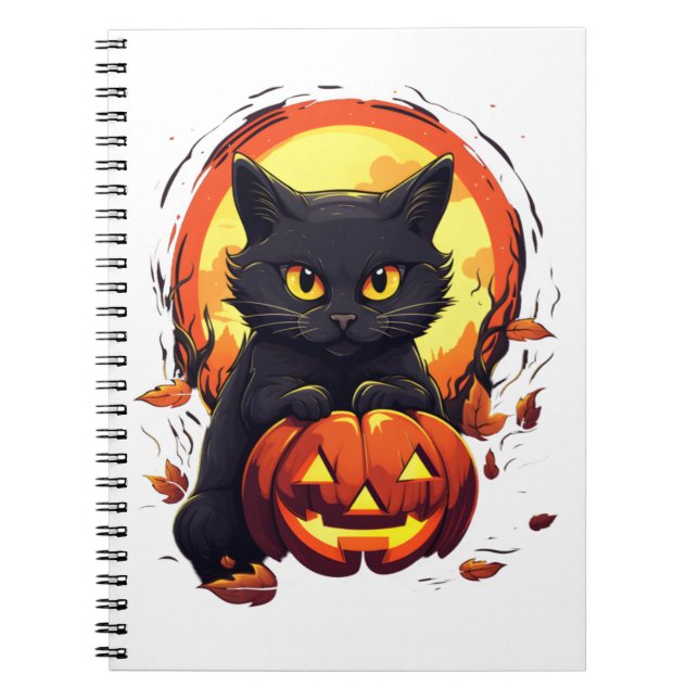 Cute Halloween Black Cat med Pumpkin Anteckningsbok (Framsidan)