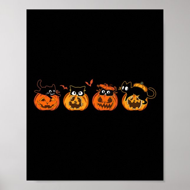 Cute Halloween Black Cat Pumpkin För barn Girls Ca Poster (Framsidan)