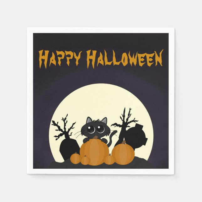 Cute Halloween Black Cat Spooky Pappersservett (Framsidan)