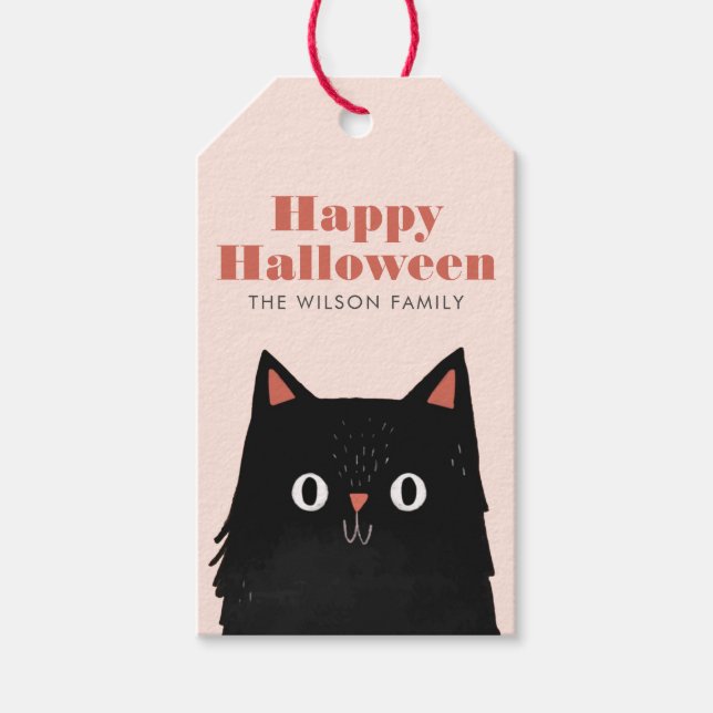 Cute Halloween Black Cat Spooky Presentetikett (Framsidan)