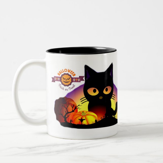 Cute Halloween Black Cat Two Tone Mugg (Vänster)