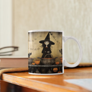 Cute Halloween Black Cat & Witch 14 Mugg