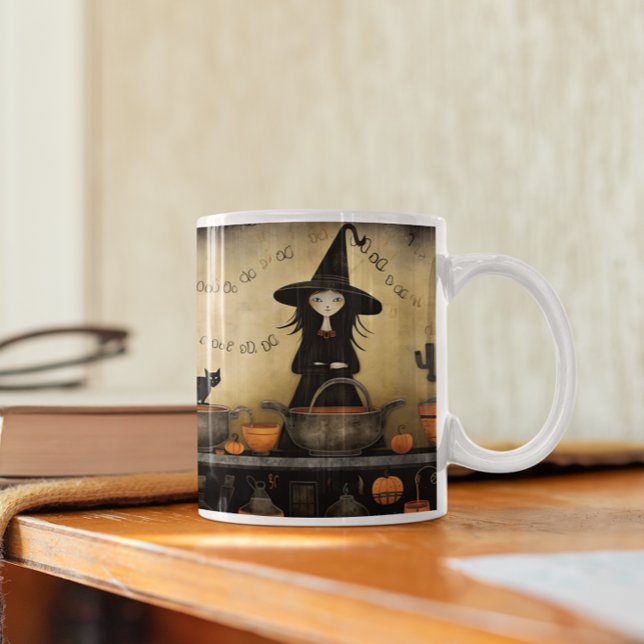 Cute Halloween Black Cat & Witch 14 Mugg (Cute Halloween Witch version 114 Mug
)