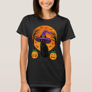 Cute Halloween Black Cat Witch Hat Pumpkin för Kid T Shirt