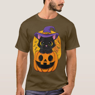 Cute Halloween Black Cat Witch Hat Pumpkin för Kid T Shirt