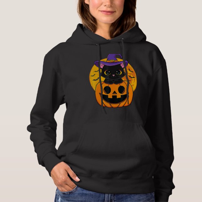 Cute Halloween Black Cat Witch Hat Pumpkin för Kid T Shirt (Framsida)