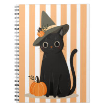 Cute Halloween Black Cat with Witch Hat Pumpkin